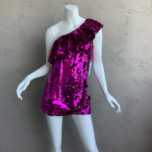 Leith Pink Sequin One-Shoulder Dress NWT - Picture 3 of 9